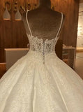 Elegant Spaghetti Straps Lace Wedding Dresses | Sequins Sleeveless Bridal Ball Gown
