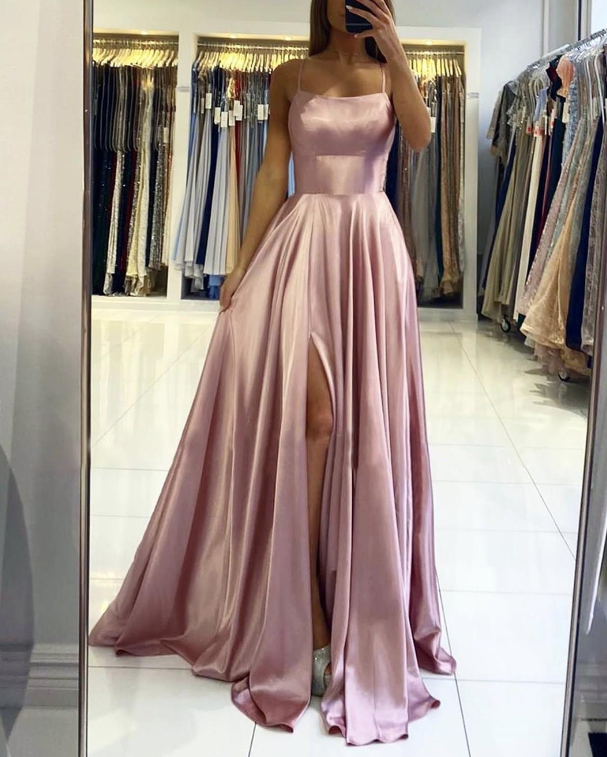 Elegant Spaghetti-Straps Long Evening Prom Dress With Split