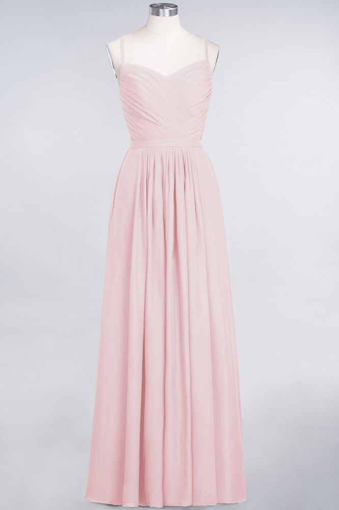 Elegant Spaghetti-Straps Sweetheart Sleeveless Bridesmaid Dress Ruffles Chiffon
