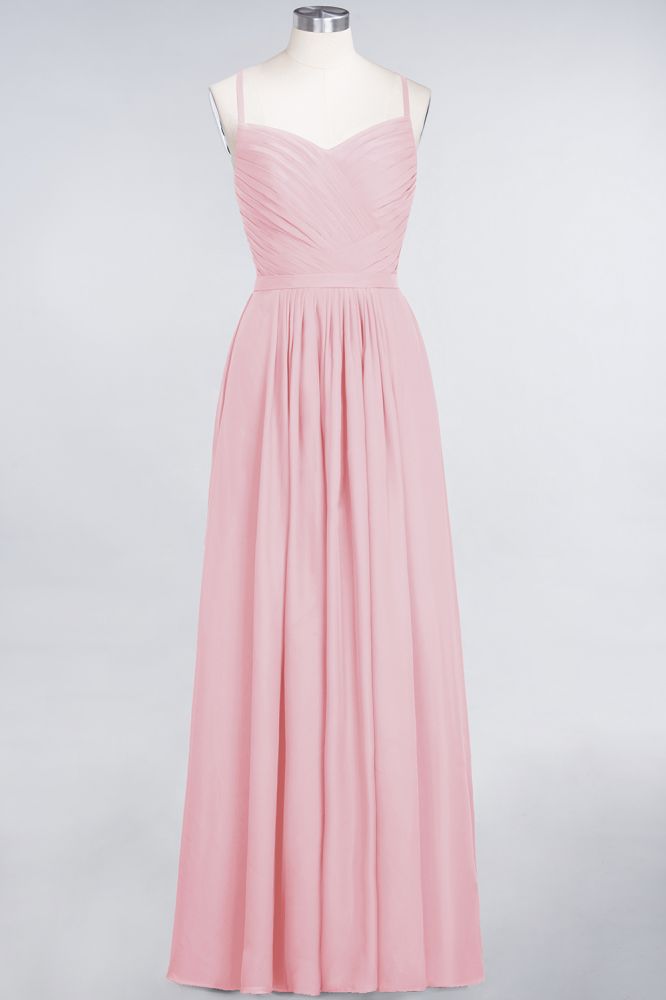 Elegant Spaghetti-Straps Sweetheart Sleeveless Bridesmaid Dress Ruffles Chiffon