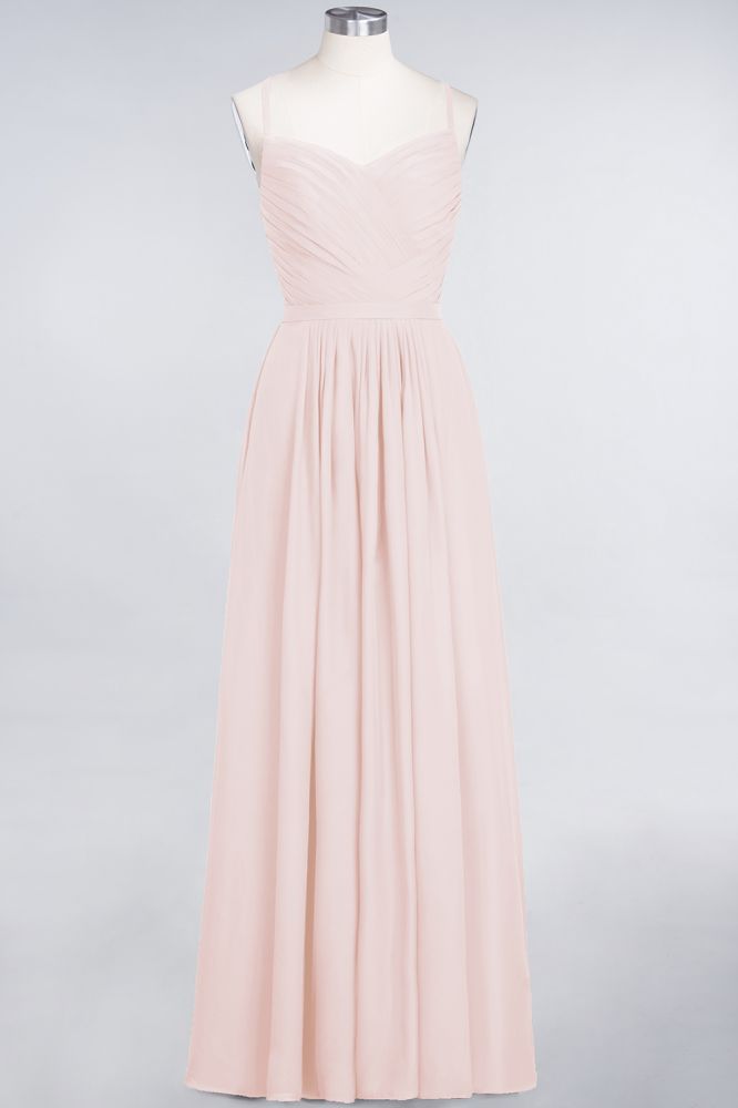 Elegant Spaghetti-Straps Sweetheart Sleeveless Bridesmaid Dress Ruffles Chiffon