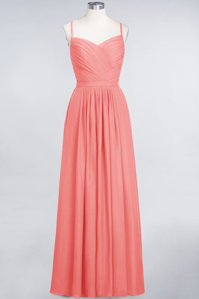 Elegant Spaghetti-Straps Sweetheart Sleeveless Bridesmaid Dress Ruffles Chiffon
