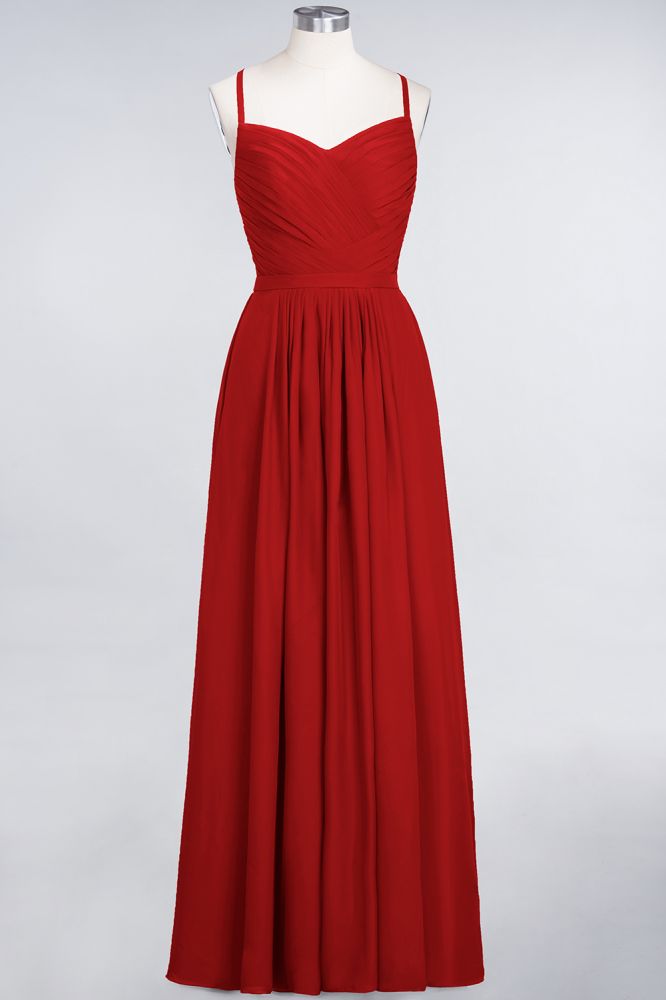 Elegant Spaghetti-Straps Sweetheart Sleeveless Bridesmaid Dress Ruffles Chiffon