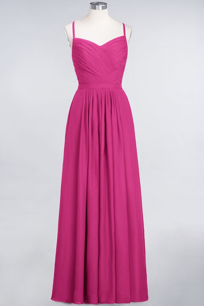 Elegant Spaghetti-Straps Sweetheart Sleeveless Bridesmaid Dress Ruffles Chiffon