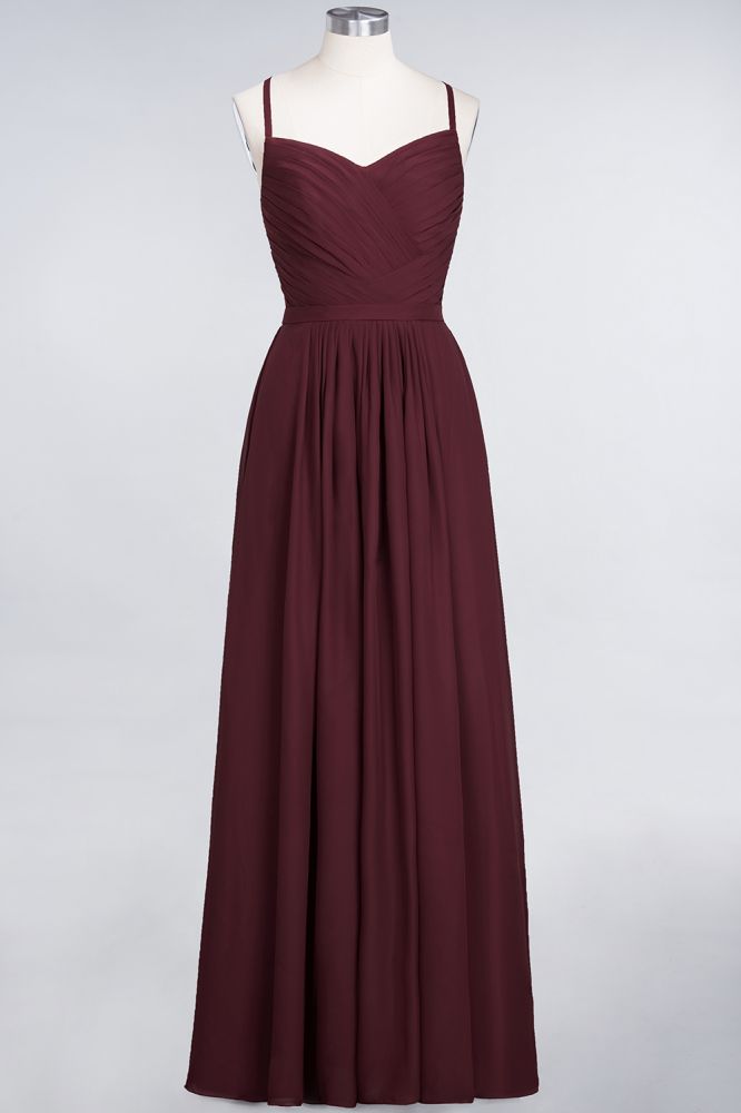Elegant Spaghetti-Straps Sweetheart Sleeveless Bridesmaid Dress Ruffles Chiffon