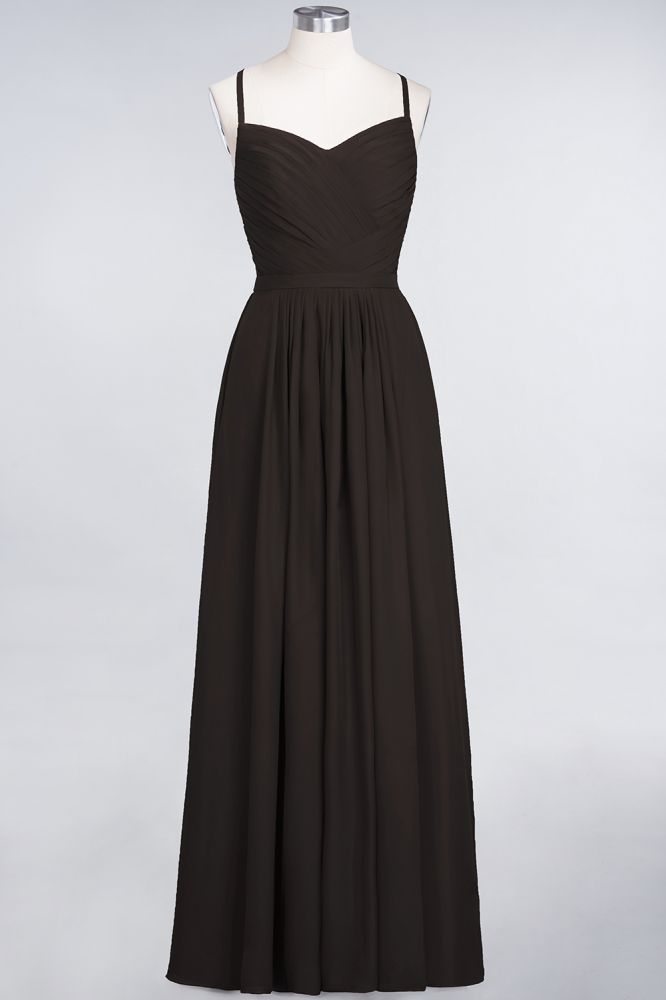 Elegant Spaghetti-Straps Sweetheart Sleeveless Bridesmaid Dress Ruffles Chiffon