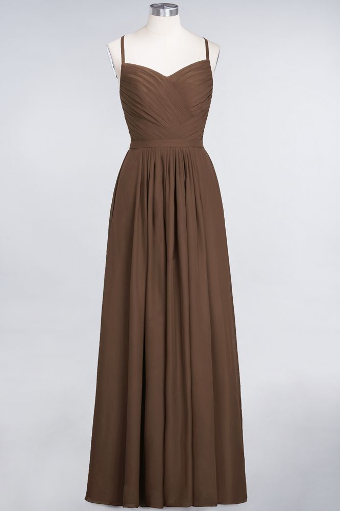 Elegant Spaghetti-Straps Sweetheart Sleeveless Bridesmaid Dress Ruffles Chiffon