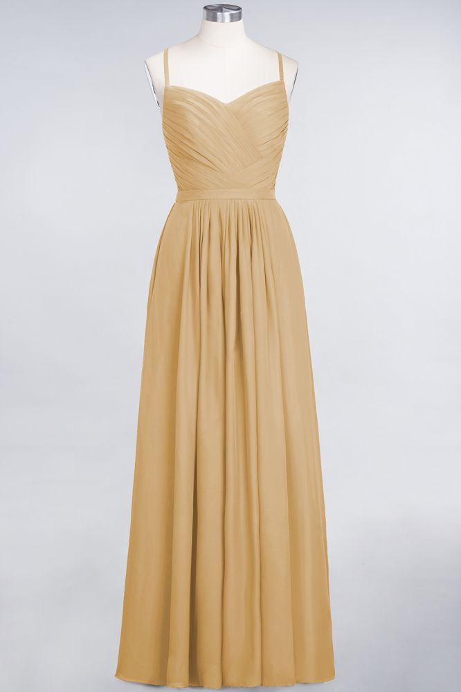 Elegant Spaghetti-Straps Sweetheart Sleeveless Bridesmaid Dress Ruffles Chiffon