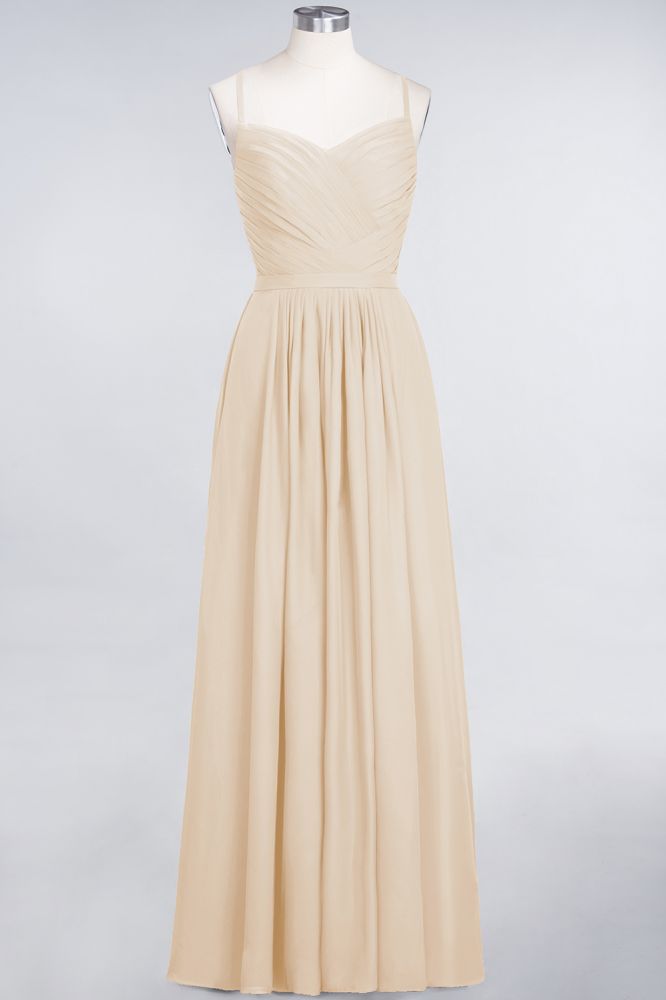 Elegant Spaghetti-Straps Sweetheart Sleeveless Bridesmaid Dress Ruffles Chiffon