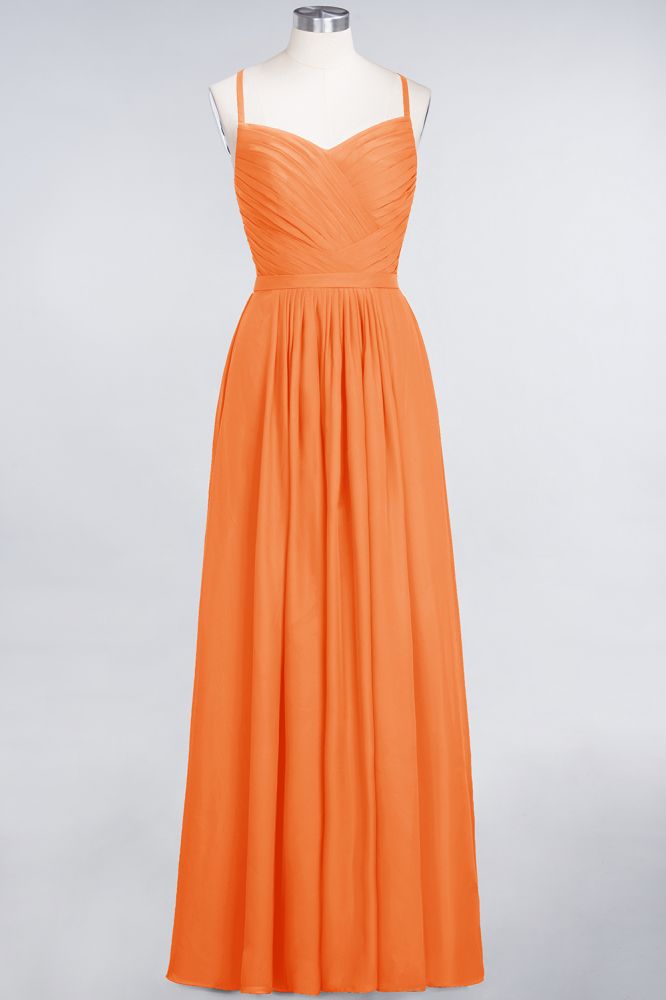 Elegant Spaghetti-Straps Sweetheart Sleeveless Bridesmaid Dress Ruffles Chiffon