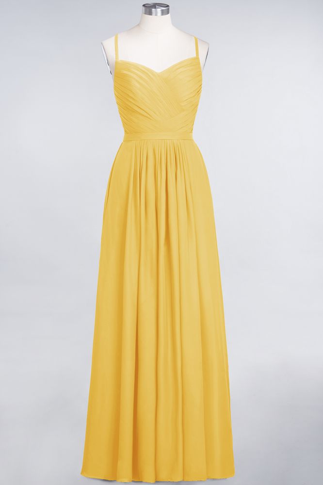 Elegant Spaghetti-Straps Sweetheart Sleeveless Bridesmaid Dress Ruffles Chiffon