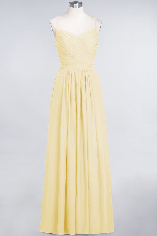 Elegant Spaghetti-Straps Sweetheart Sleeveless Bridesmaid Dress Ruffles Chiffon