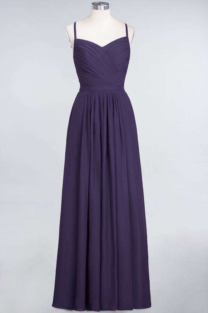 Elegant Spaghetti-Straps Sweetheart Sleeveless Bridesmaid Dress Ruffles Chiffon