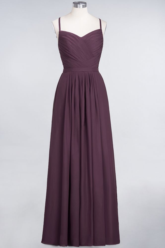 Elegant Spaghetti-Straps Sweetheart Sleeveless Bridesmaid Dress Ruffles Chiffon