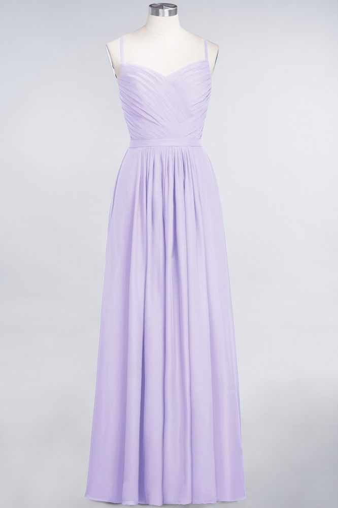 Elegant Spaghetti-Straps Sweetheart Sleeveless Bridesmaid Dress Ruffles Chiffon