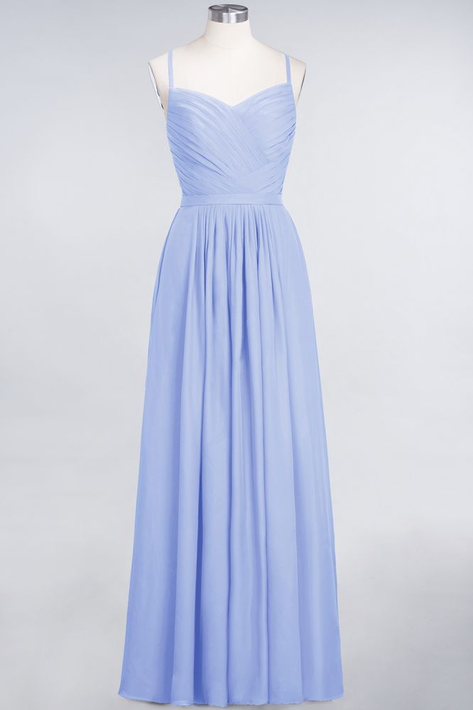 Elegant Spaghetti-Straps Sweetheart Sleeveless Bridesmaid Dress Ruffles Chiffon