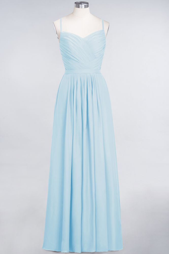 Elegant Spaghetti-Straps Sweetheart Sleeveless Bridesmaid Dress Ruffles Chiffon