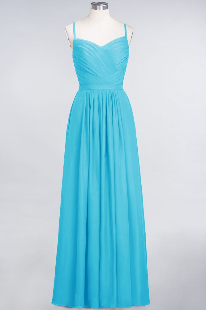 Elegant Spaghetti-Straps Sweetheart Sleeveless Bridesmaid Dress Ruffles Chiffon