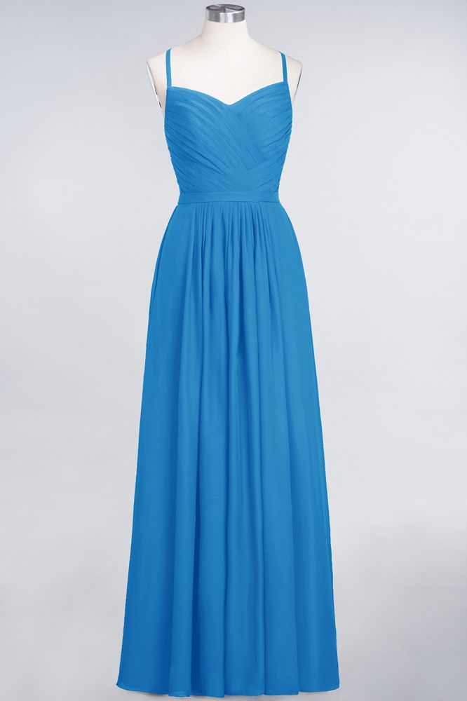 Elegant Spaghetti-Straps Sweetheart Sleeveless Bridesmaid Dress Ruffles Chiffon
