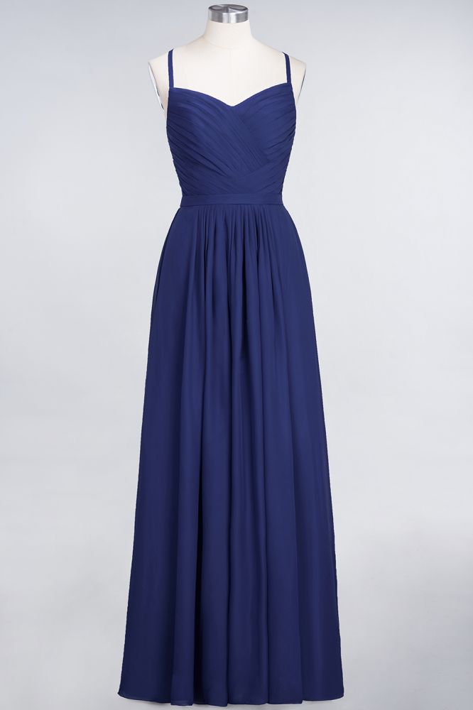 Elegant Spaghetti-Straps Sweetheart Sleeveless Bridesmaid Dress Ruffles Chiffon