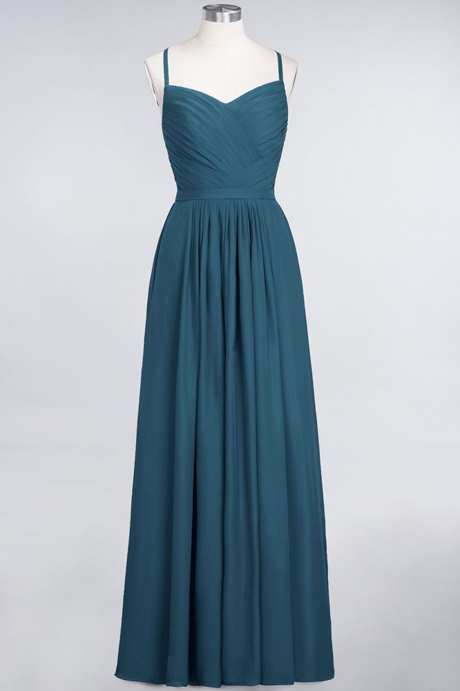 Elegant Spaghetti-Straps Sweetheart Sleeveless Bridesmaid Dress Ruffles Chiffon