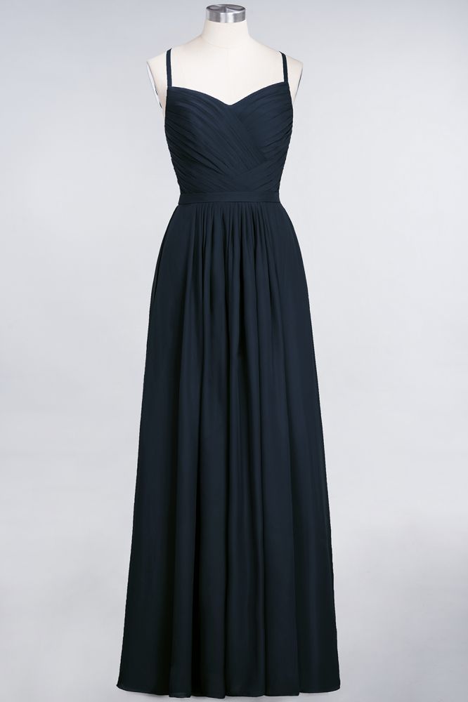 Elegant Spaghetti-Straps Sweetheart Sleeveless Bridesmaid Dress Ruffles Chiffon