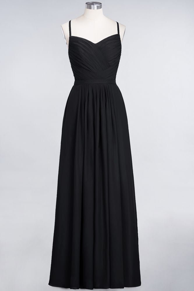 Elegant Spaghetti-Straps Sweetheart Sleeveless Bridesmaid Dress Ruffles Chiffon