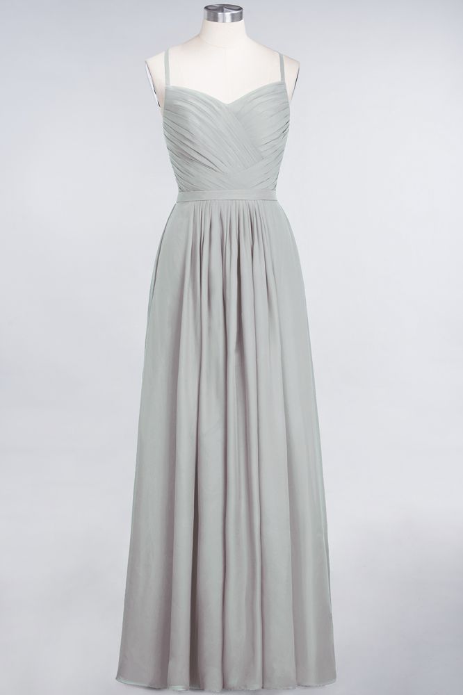 Elegant Spaghetti-Straps Sweetheart Sleeveless Bridesmaid Dress Ruffles Chiffon