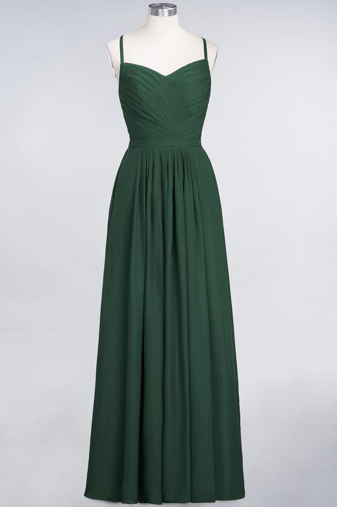 Elegant Spaghetti-Straps Sweetheart Sleeveless Bridesmaid Dress Ruffles Chiffon