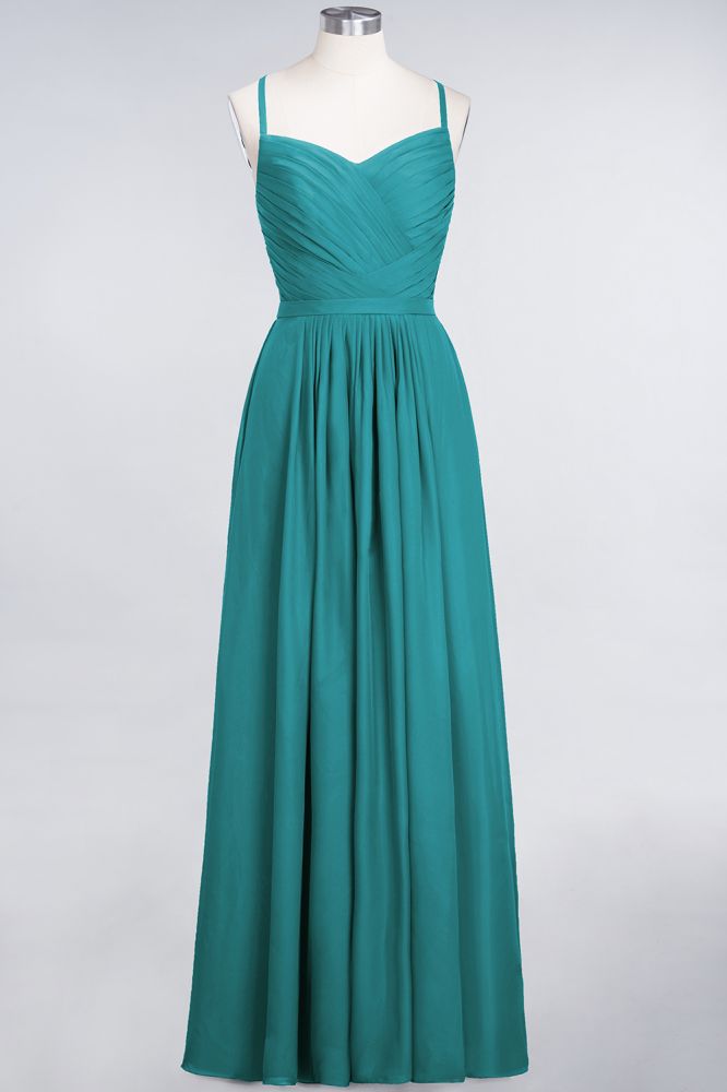 Elegant Spaghetti-Straps Sweetheart Sleeveless Bridesmaid Dress Ruffles Chiffon
