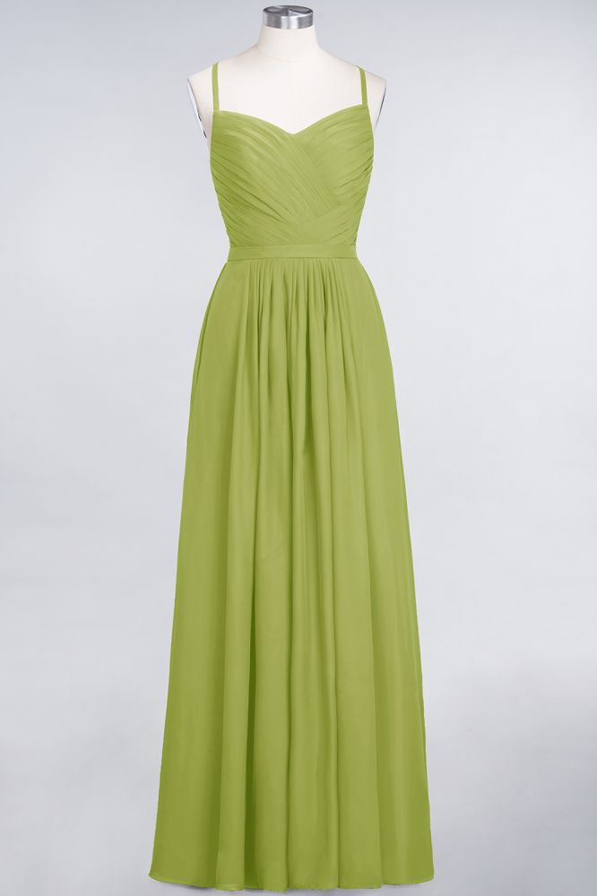 Elegant Spaghetti-Straps Sweetheart Sleeveless Bridesmaid Dress Ruffles Chiffon