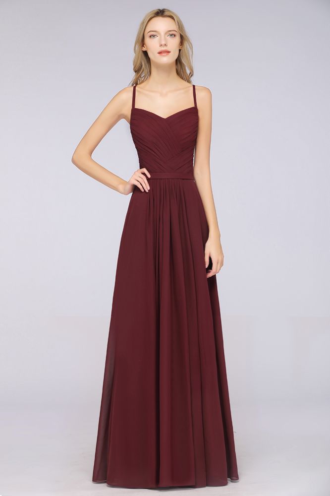 Elegant Spaghetti-Straps Sweetheart Sleeveless Bridesmaid Dress Ruffles Chiffon