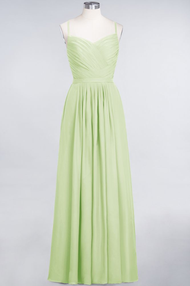 Elegant Spaghetti-Straps Sweetheart Sleeveless Bridesmaid Dress Ruffles Chiffon
