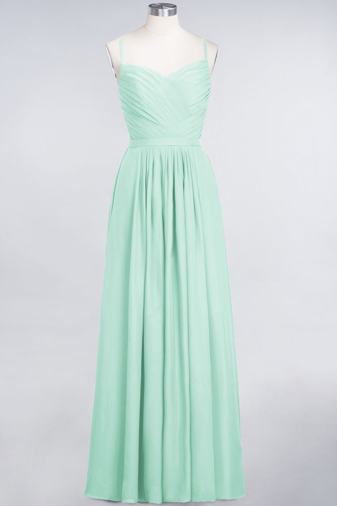 Elegant Spaghetti-Straps Sweetheart Sleeveless Bridesmaid Dress Ruffles Chiffon