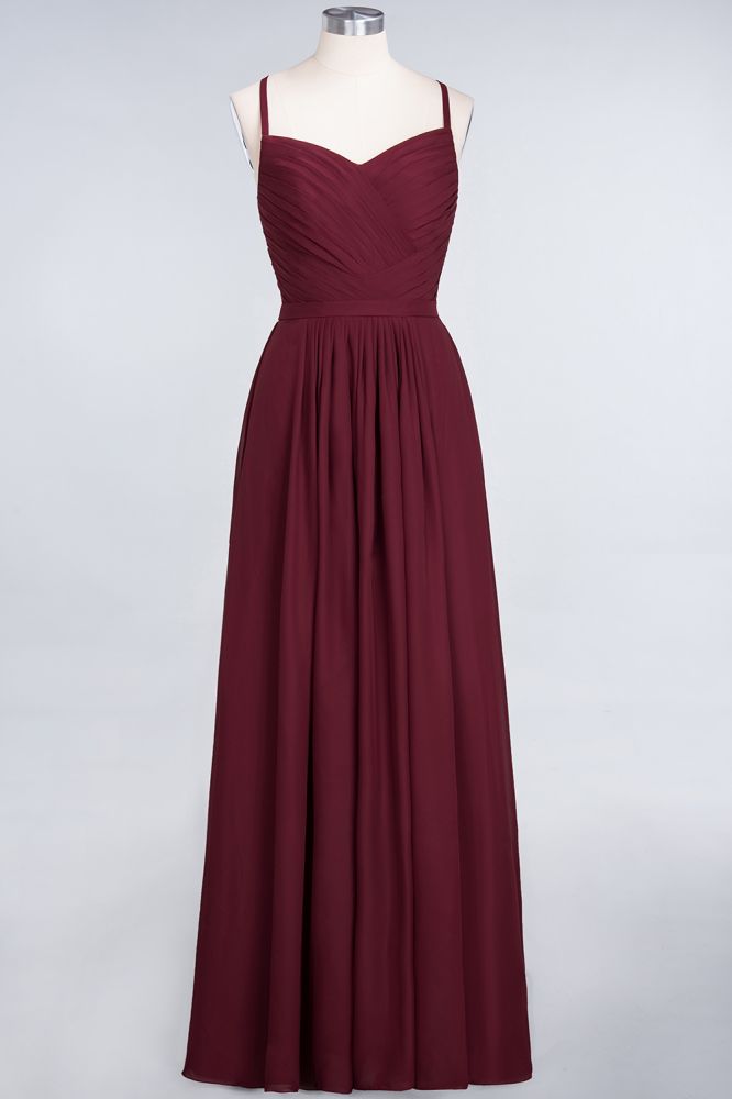 Elegant Spaghetti-Straps Sweetheart Sleeveless Bridesmaid Dress Ruffles Chiffon