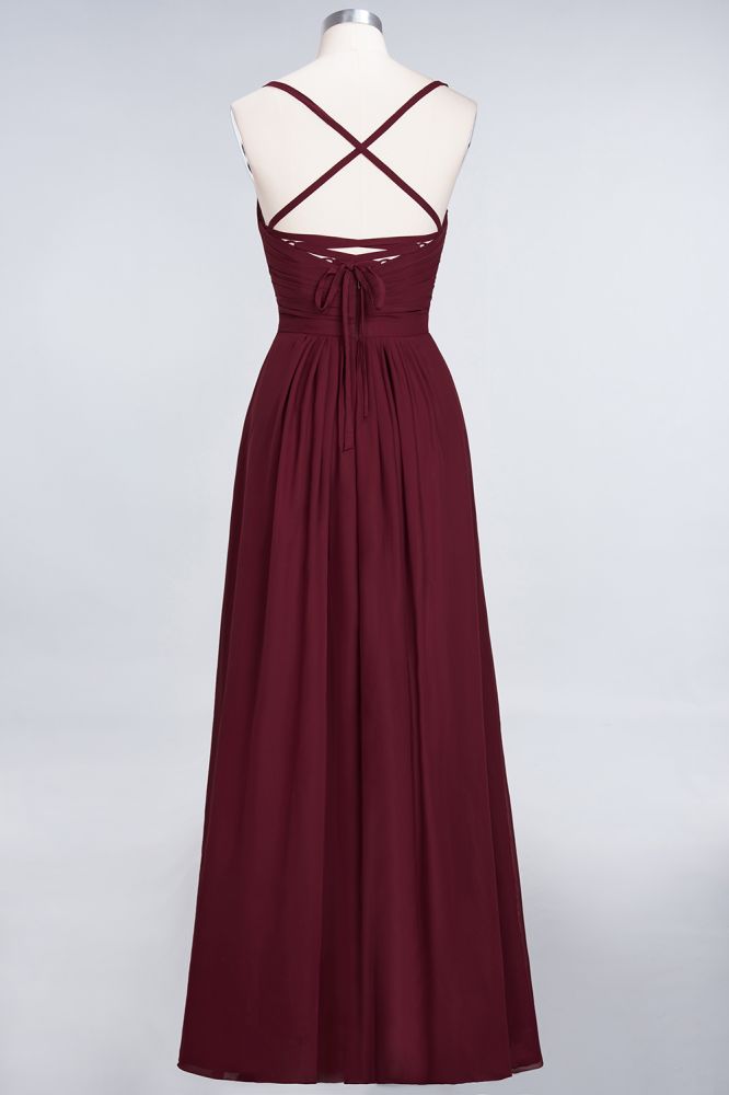 Elegant Spaghetti-Straps Sweetheart Sleeveless Bridesmaid Dress Ruffles Chiffon