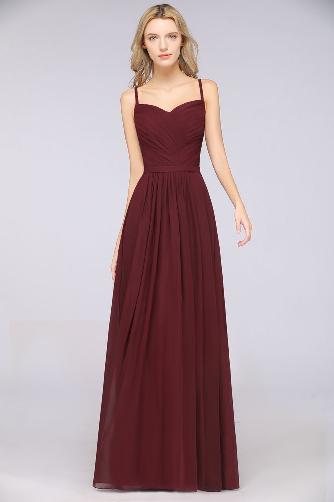 Elegant Spaghetti-Straps Sweetheart Sleeveless Bridesmaid Dress Ruffles Chiffon