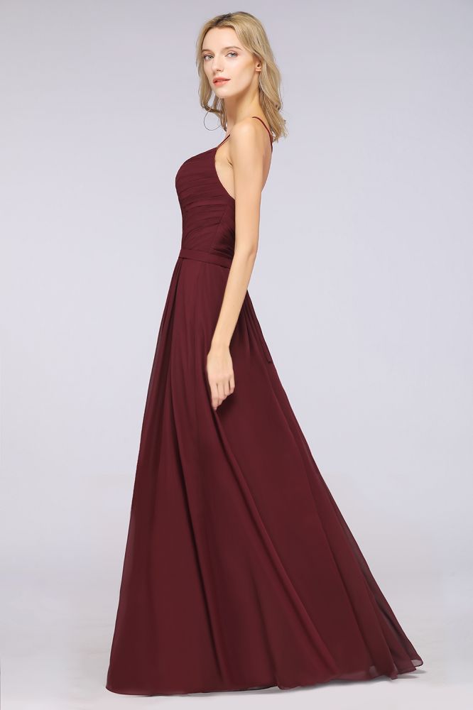Elegant Spaghetti-Straps Sweetheart Sleeveless Bridesmaid Dress Ruffles Chiffon