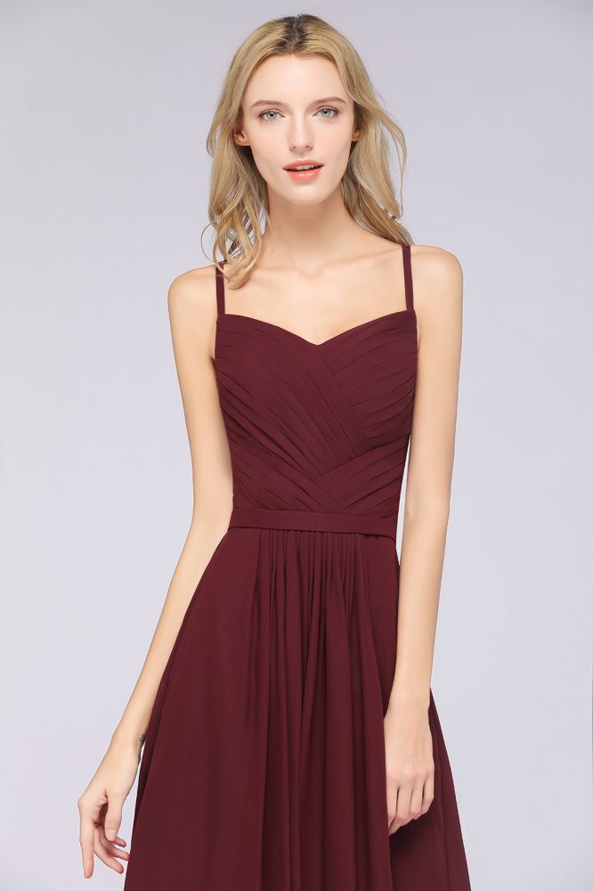Elegant Spaghetti-Straps Sweetheart Sleeveless Bridesmaid Dress Ruffles Chiffon