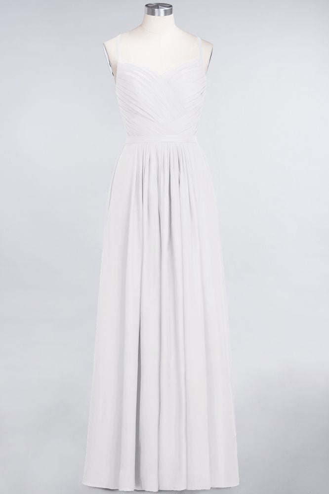 Elegant Spaghetti-Straps Sweetheart Sleeveless Bridesmaid Dress Ruffles Chiffon