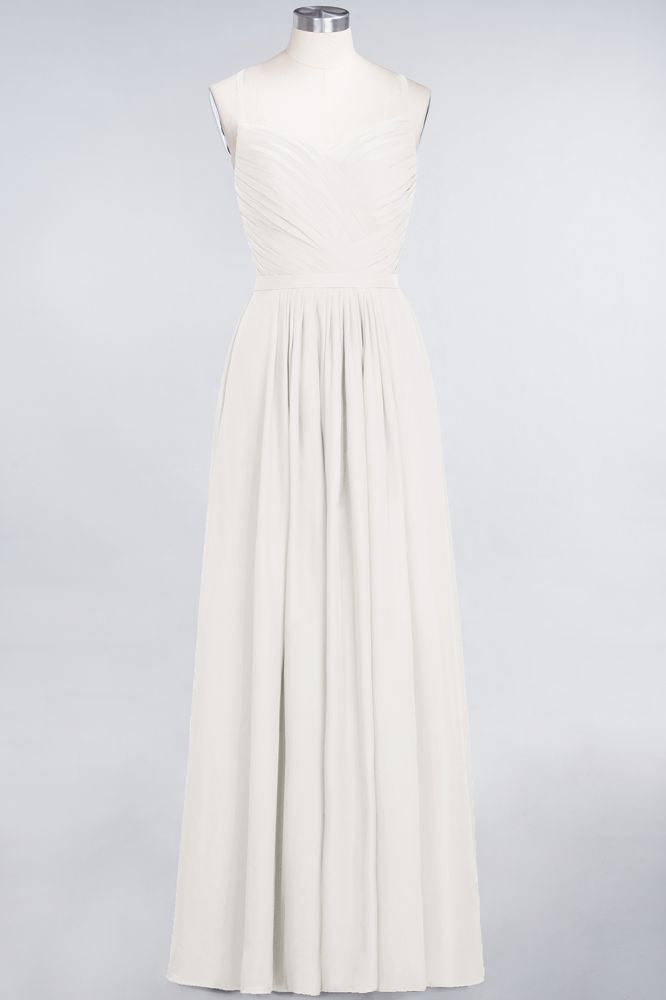 Elegant Spaghetti-Straps Sweetheart Sleeveless Bridesmaid Dress Ruffles Chiffon
