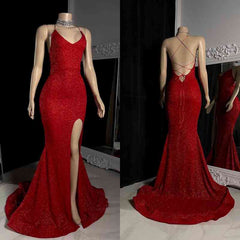 Elegant Split Front Criss-cross Straps Mermaid Prom Dresses
