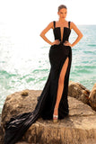 Elegant Square Sleeveless Straps Mermaid Prom Dresses with Split