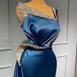 Elegant Starps One Shoulder Mermaid Evening Gowns Beadings Prom Dress