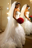 Elegant Strapless Sheath Wedding Dresses Organza Sheer Back Mermaid Bridal Dresses BO7794