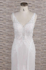 Elegant Straps A-line Lace Wedding Dress | White Mermaid V-neck Bridal Gowns