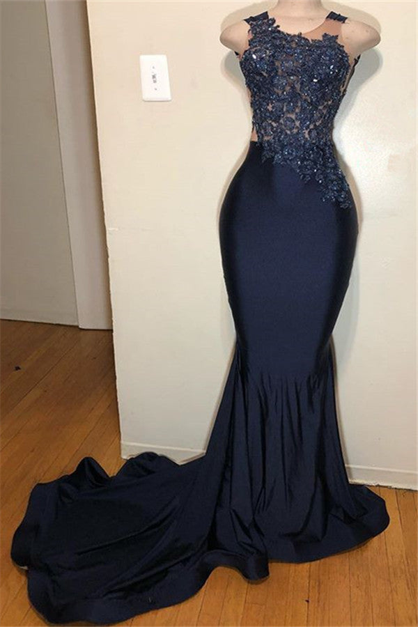 Elegant Straps Sleeveless Prom Dress | Applique Mermaid Prom Dresses