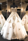 Elegant Sweetheart Gold Lace Wedding Dresses Sparkly Ball Gown Bridal Dress BA2175