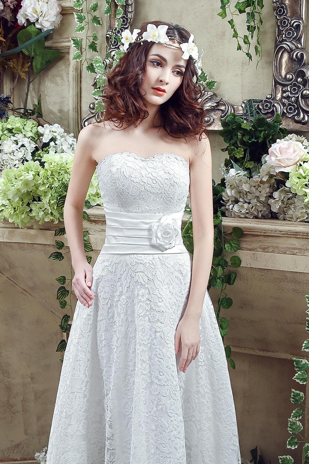 Elegant Sweetheart Lace Wedding Dress Ankle Length Empire Bridal Gown CPS240