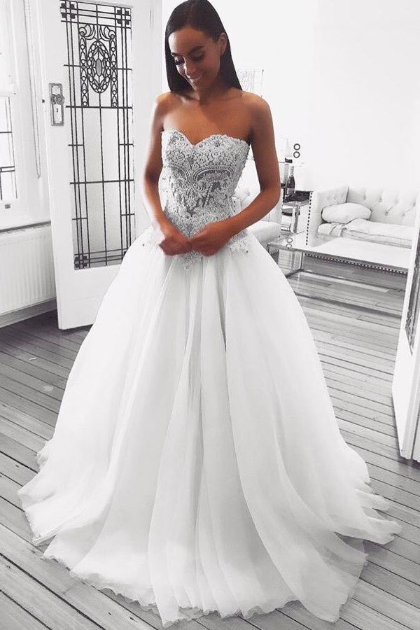Elegant Sweetheart Lace Wedding Dresses | White Tulle Bridal Gowns